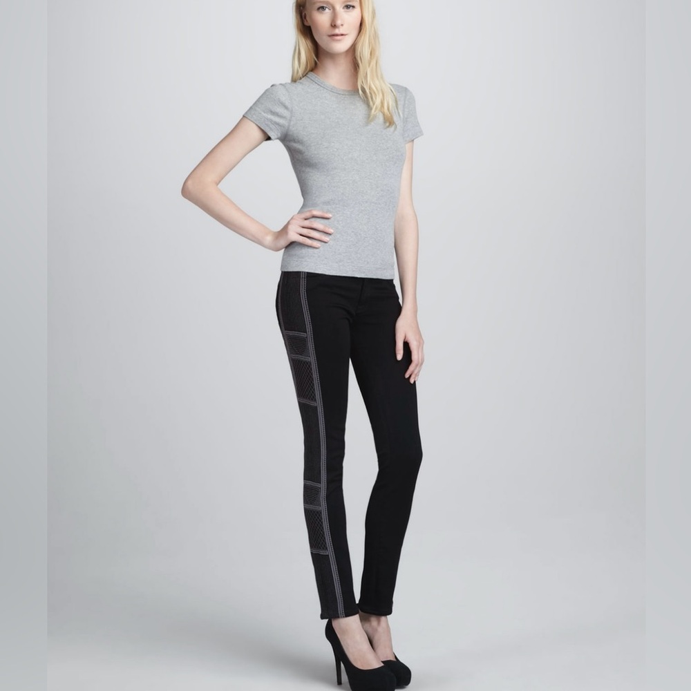 Hudson Tamara Black Skinny Jeans Art Deco Embroidered Denim Sz 28 Art to Wear